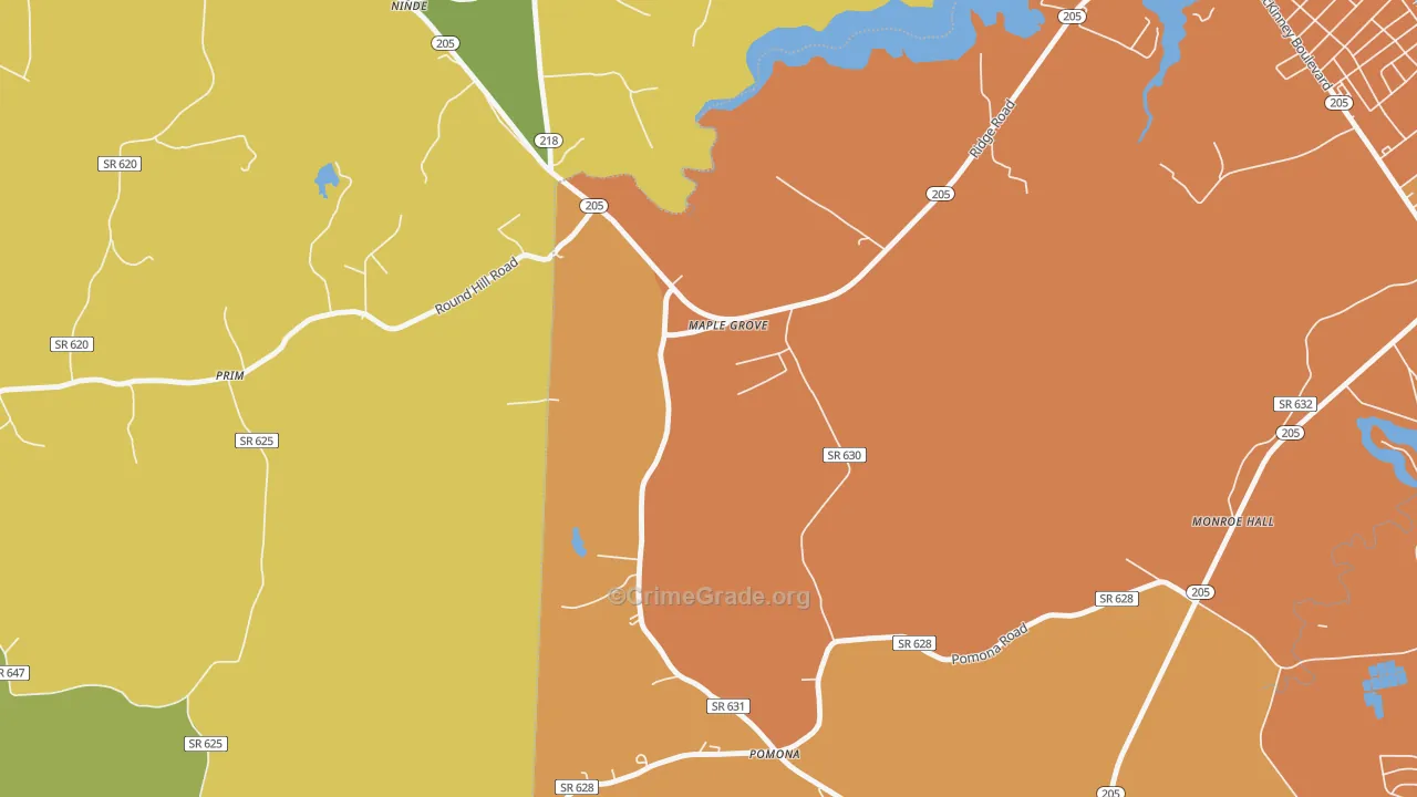 Maple Grove, VA Map of Burglary Rates