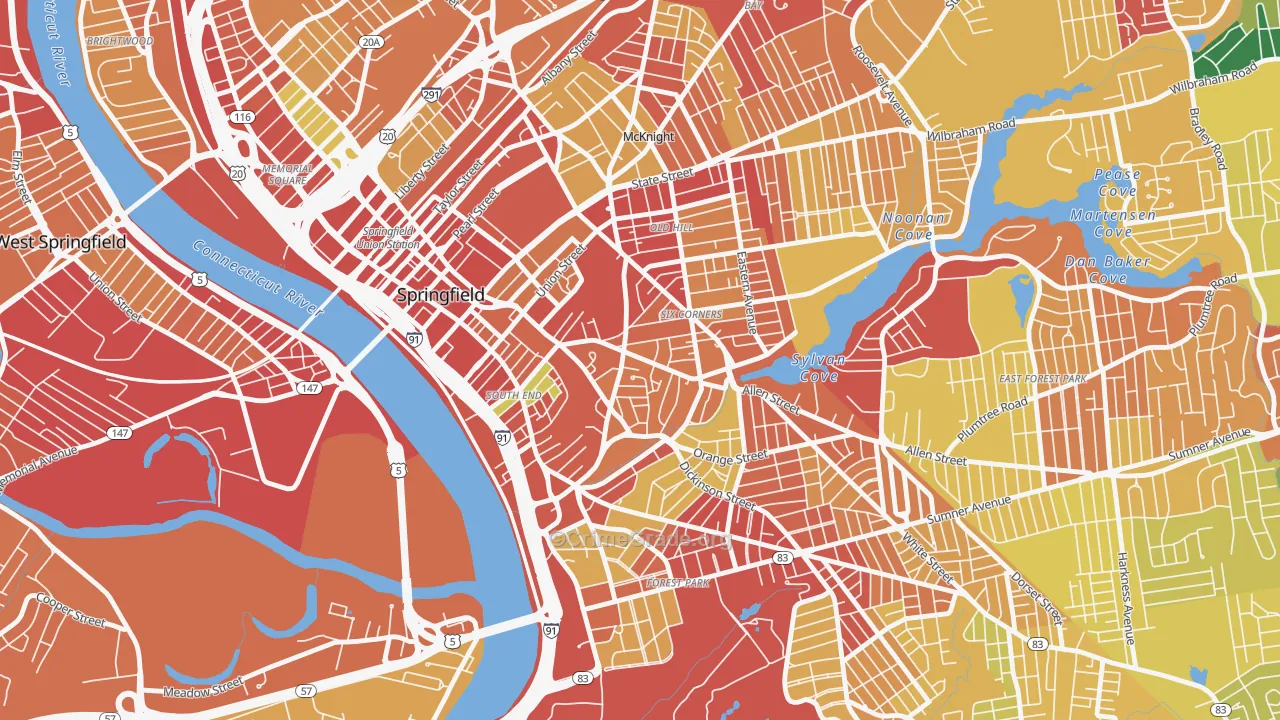 Maple High-Six Corners, Springfield, MA Map of Burglary Rates