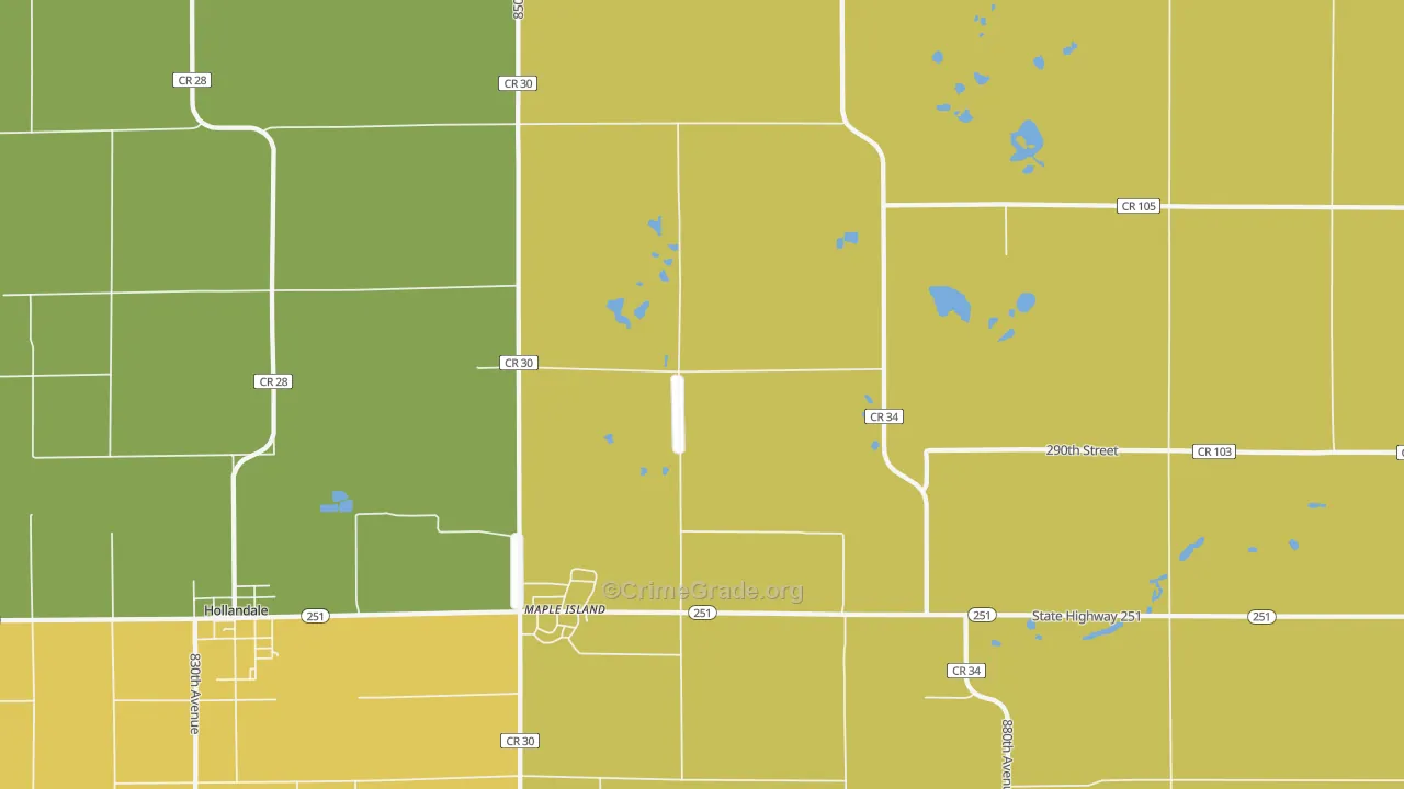 Maple Island, MN Map of Burglary Rates