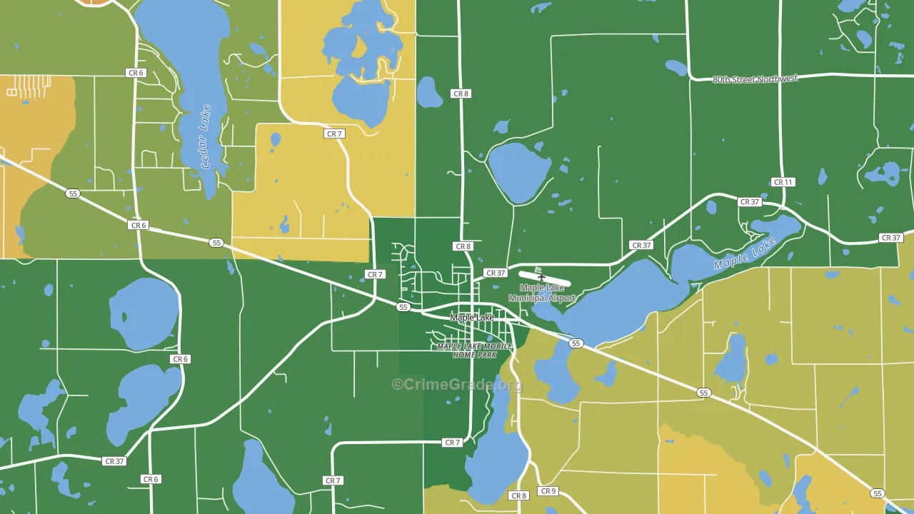 Maple Lake, MN Map of Burglary Rates