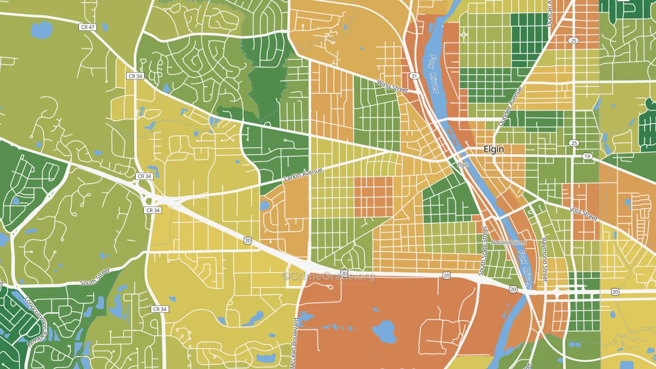 Maple Manor, Elgin, IL Map of Burglary Rates