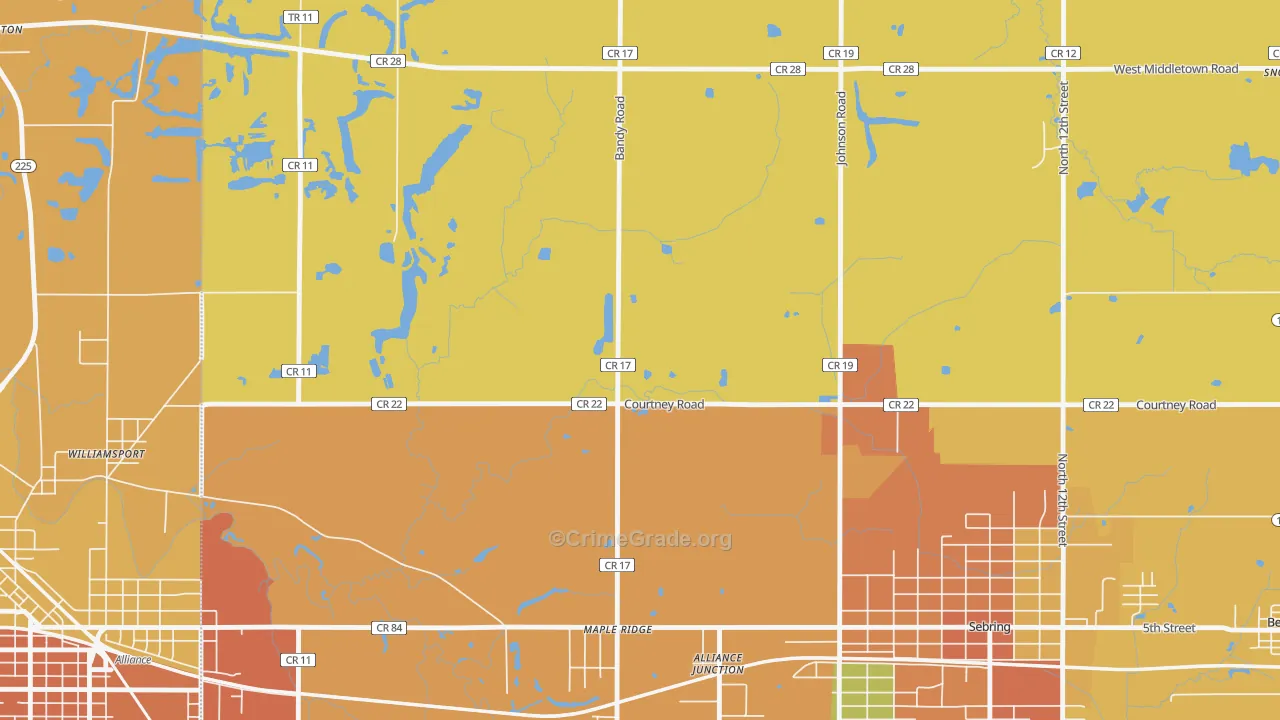 Maple Ridge, OH Map of Burglary Rates