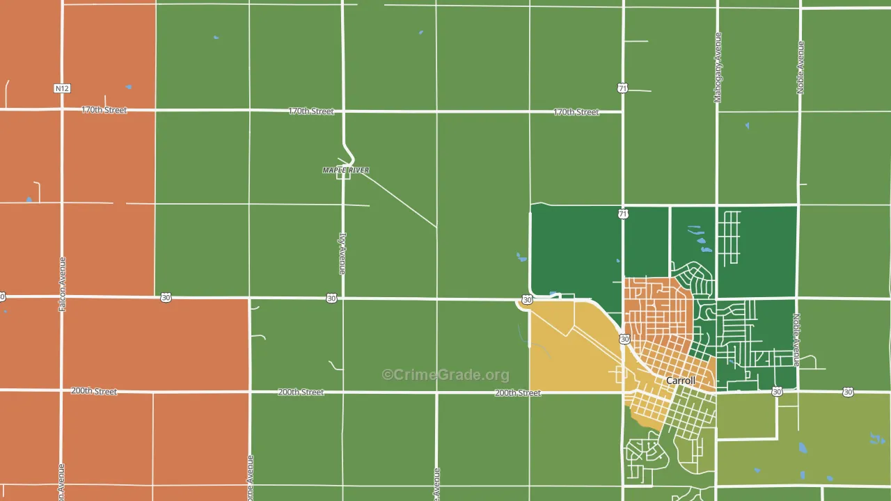 Maple River, IA Map of Burglary Rates