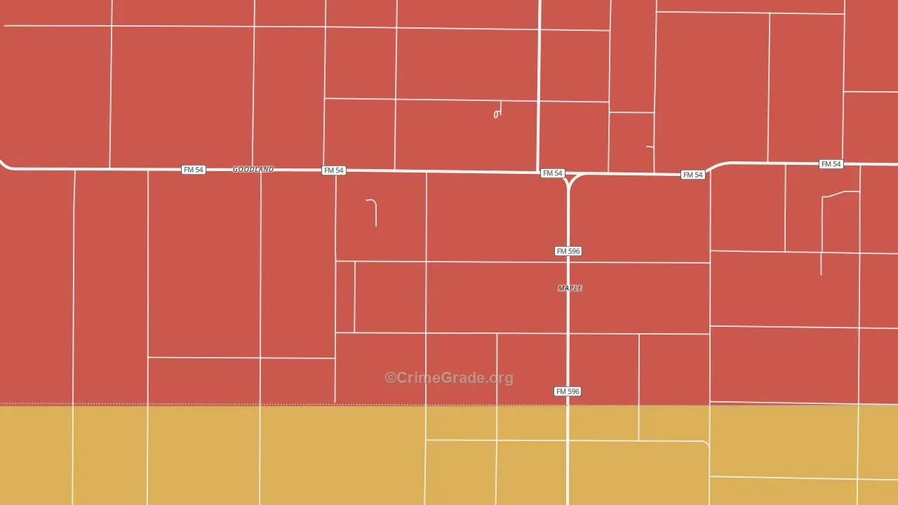 Maple, TX Map of Burglary Rates