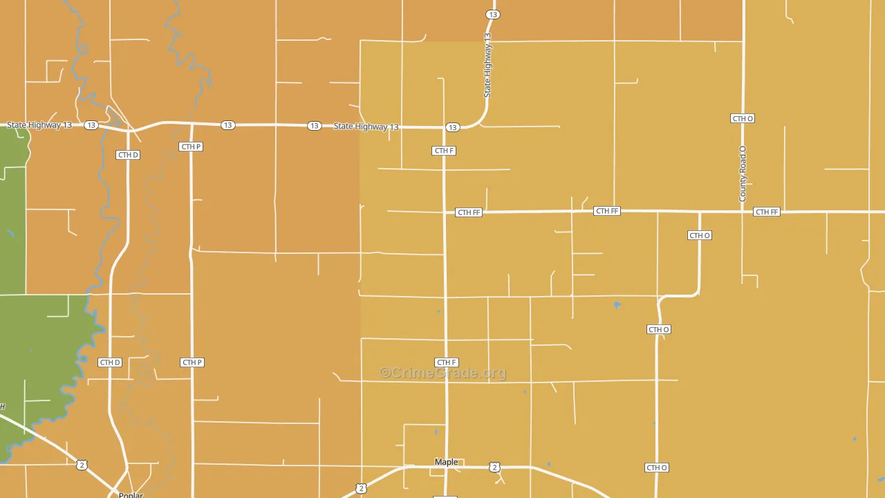 Maple, WI Map of Burglary Rates