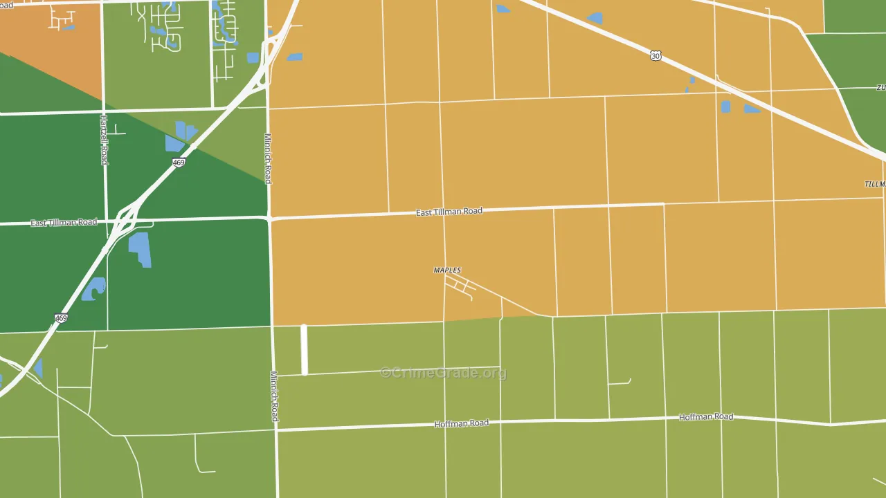 Maples, IN Map of Burglary Rates