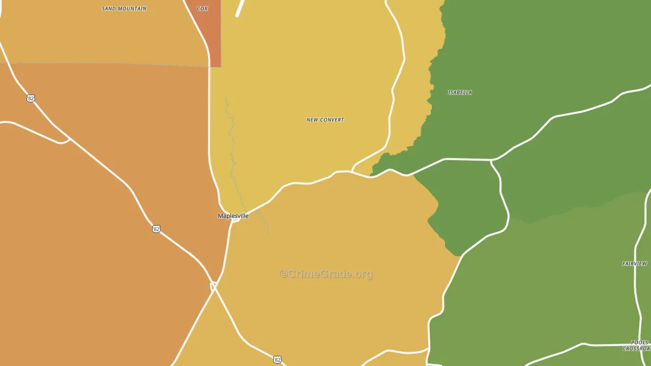 Maplesville, AL Map of Burglary Rates