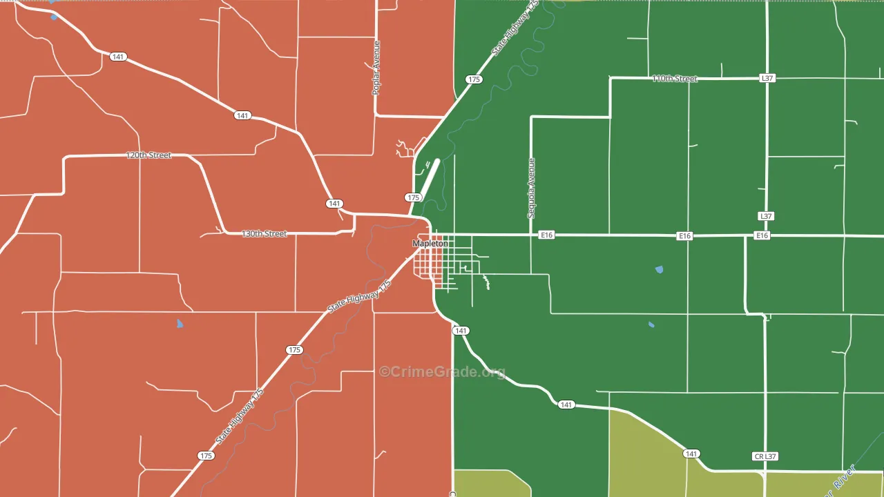 Mapleton, IA Map of Burglary Rates