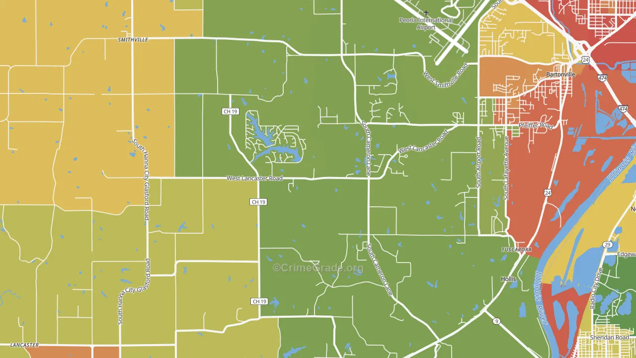 Mapleton, IL Map of Burglary Rates