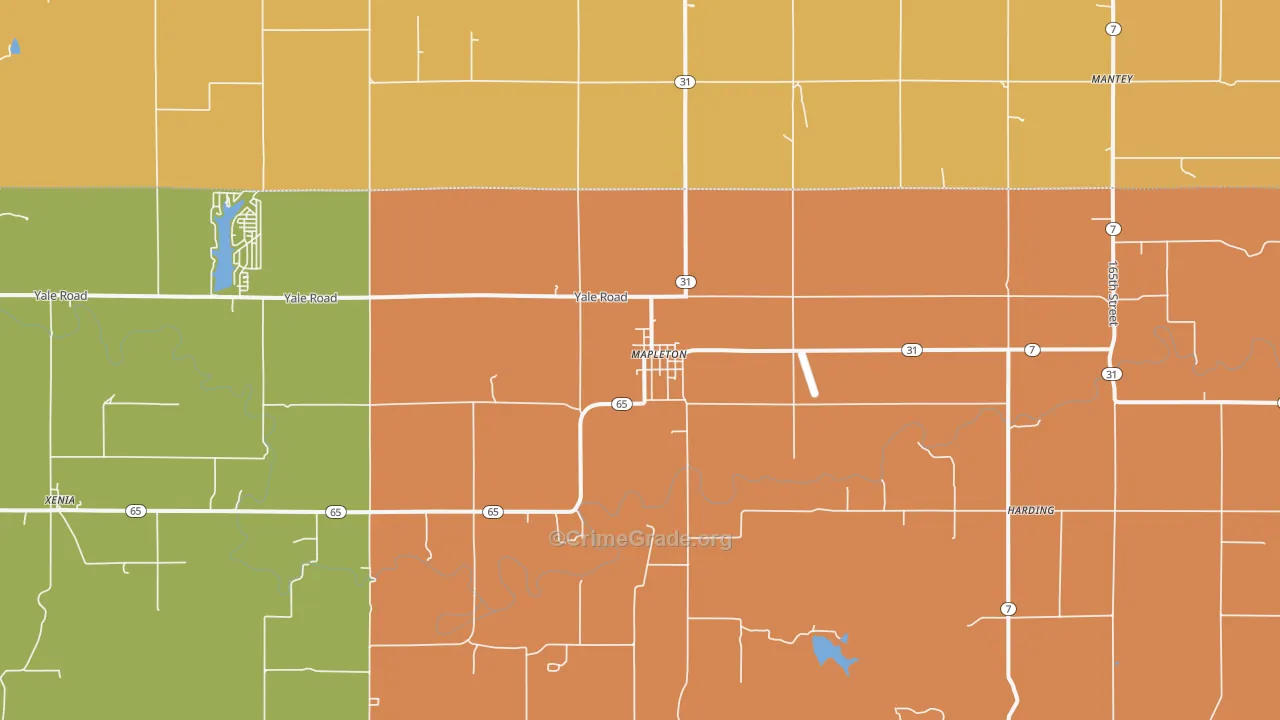 Mapleton, KS Map of Burglary Rates
