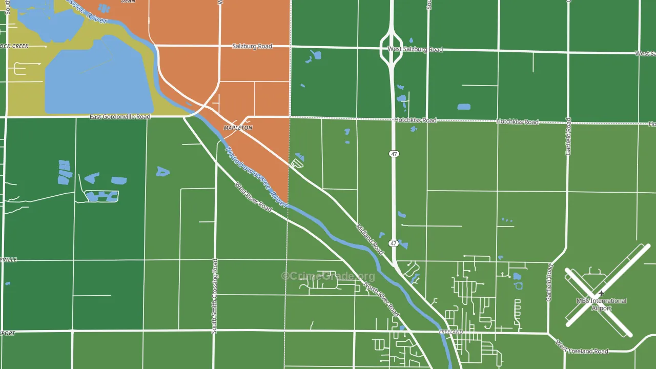Mapleton, MI Map of Burglary Rates
