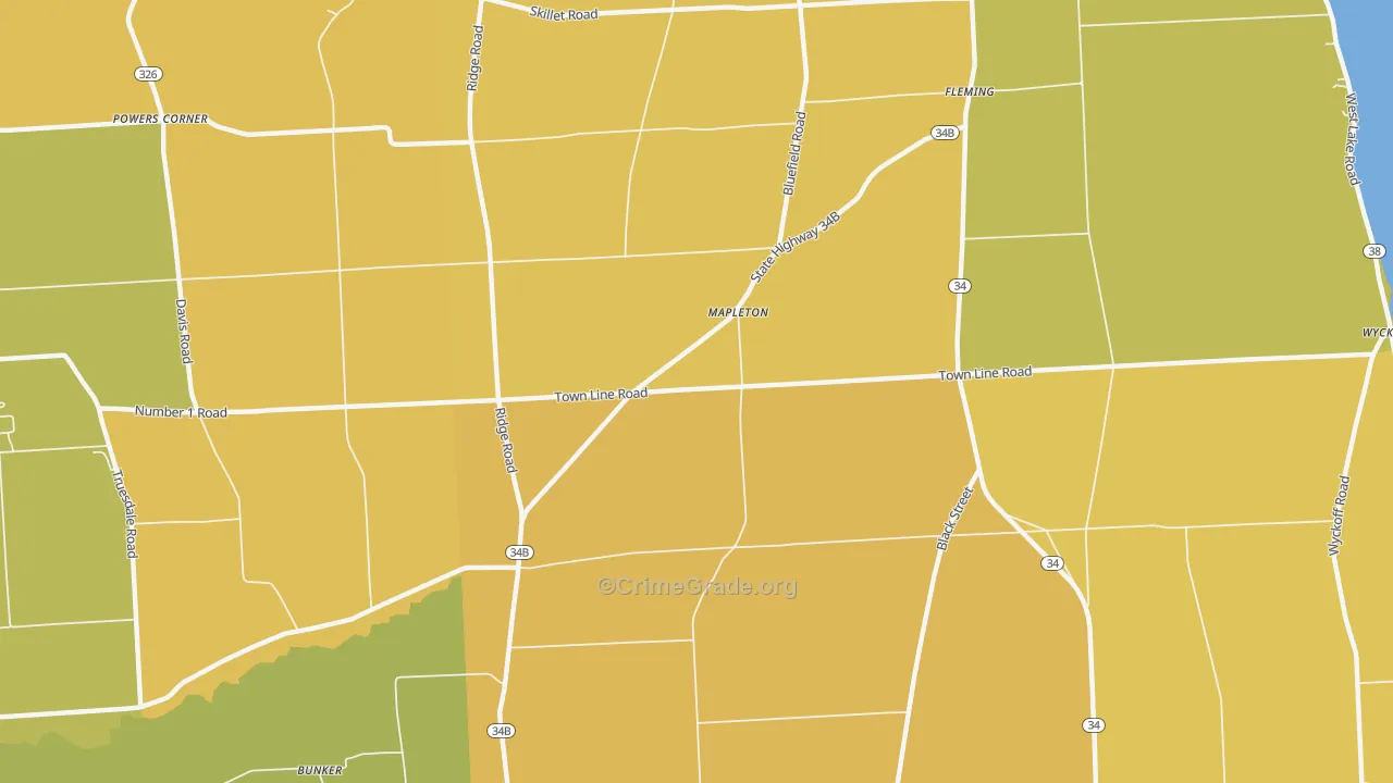 Mapleton, NY Map of Burglary Rates