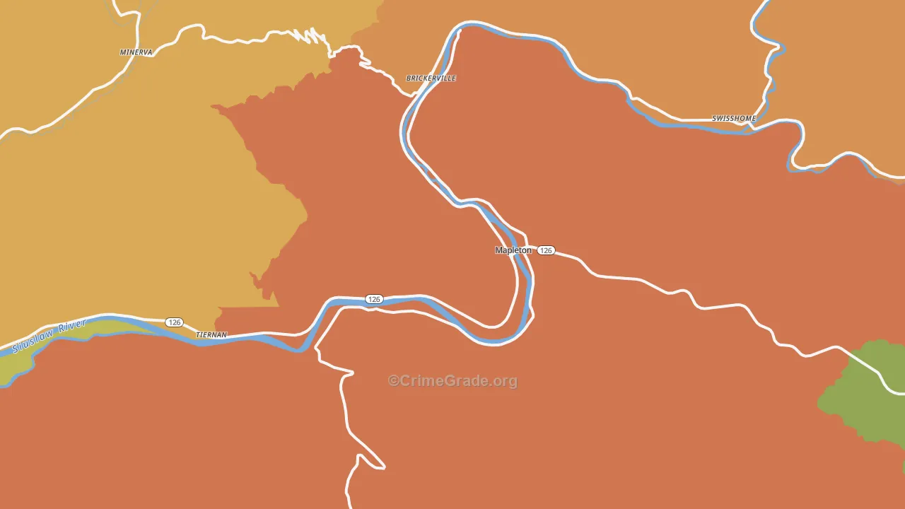 Mapleton, OR Map of Burglary Rates