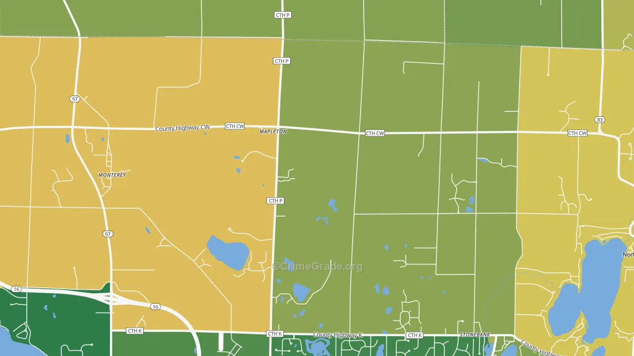 Mapleton, WI Map of Burglary Rates