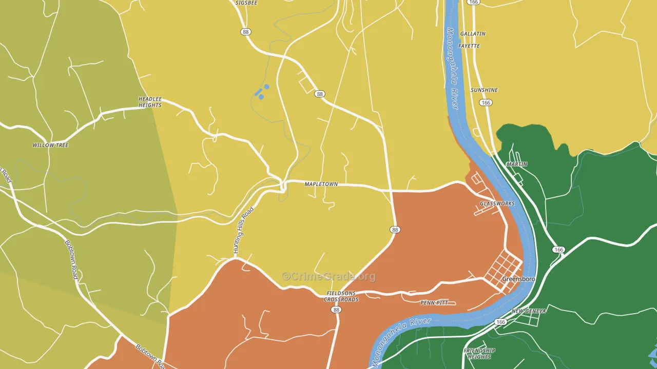 Mapletown, PA Map of Burglary Rates