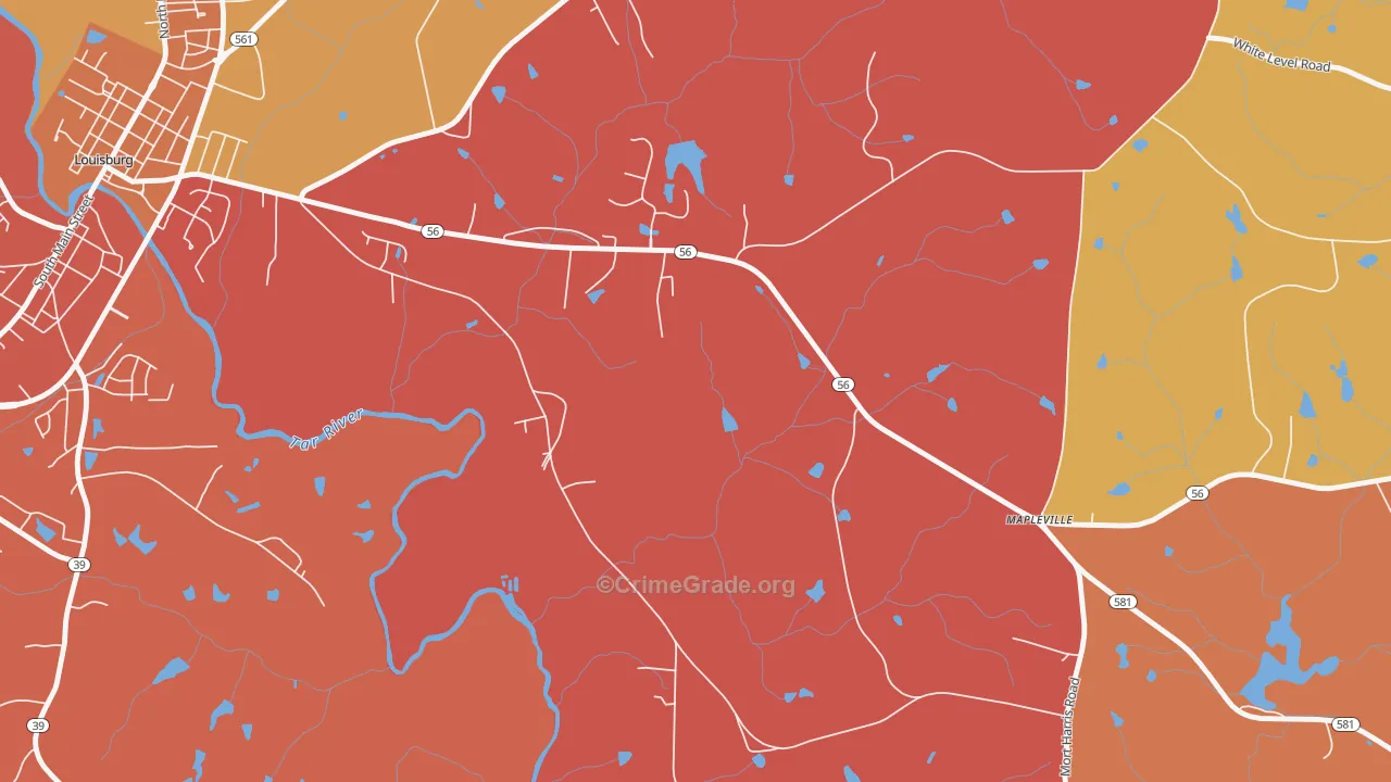 Mapleville, NC Map of Burglary Rates
