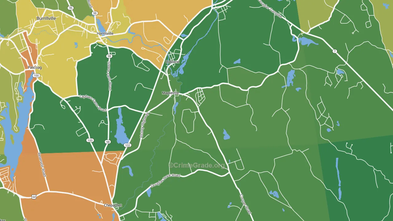 Mapleville, RI Map of Burglary Rates
