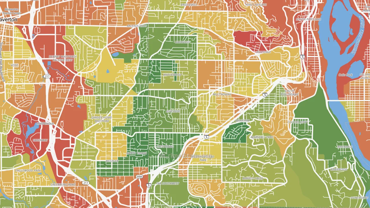Maplewood-Ashcreek, Portland, OR Map of Burglary Rates