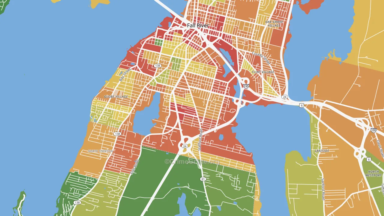 Maplewood, Fall River, MA Map of Burglary Rates
