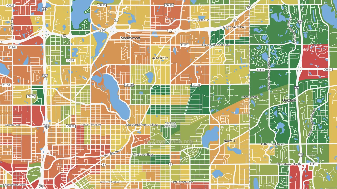 Maplewood, MN Map of Burglary Rates