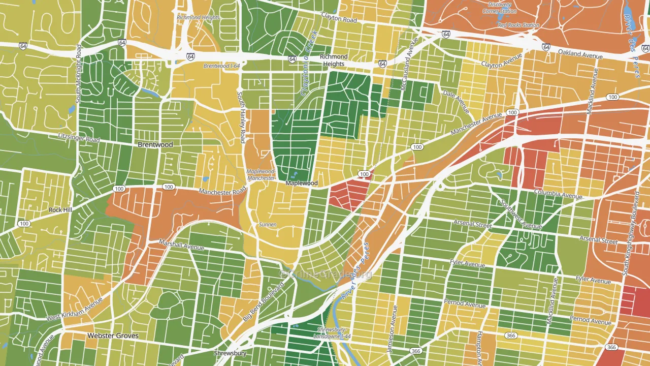 Maplewood, MO Map of Burglary Rates