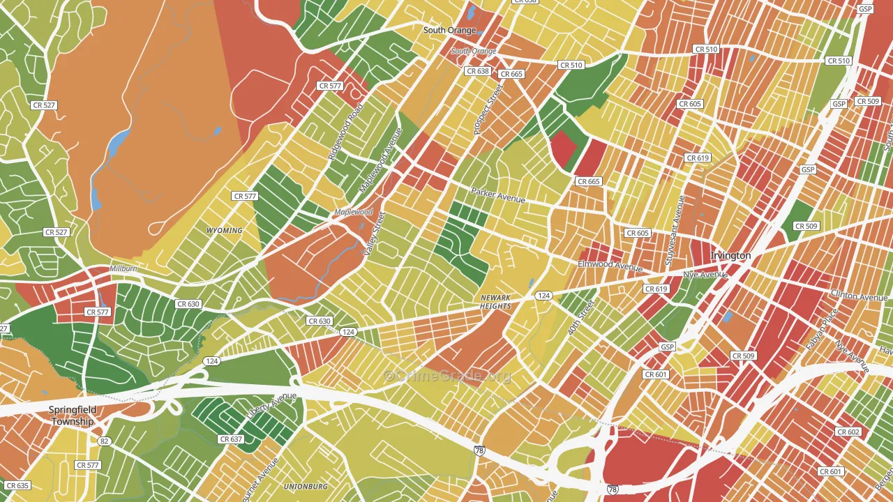 Maplewood, NJ Map of Burglary Rates