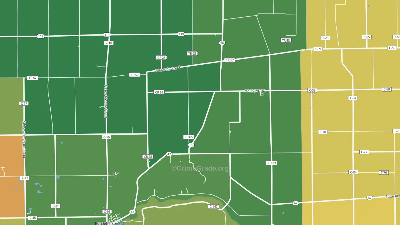 Maplewood, OH Map of Burglary Rates