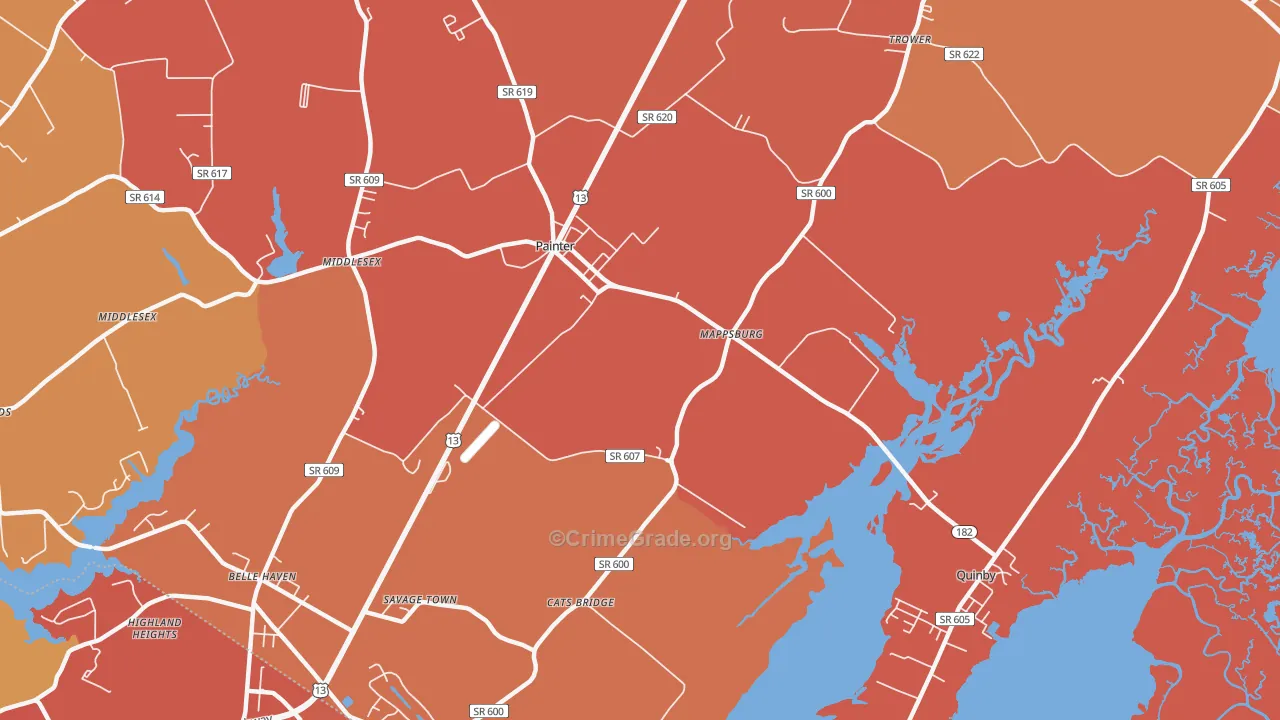 Mappsburg, VA Map of Burglary Rates