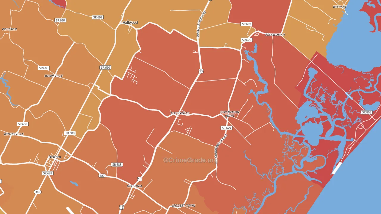 Mappsville, VA Map of Burglary Rates