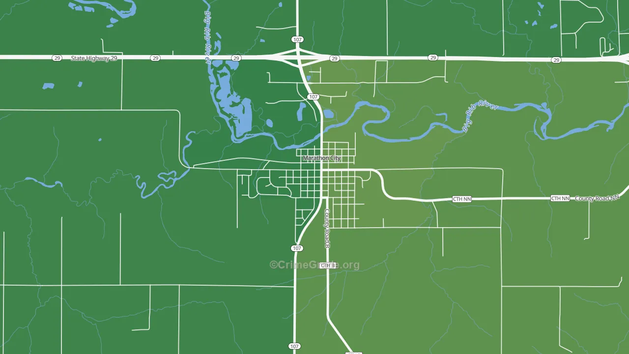 Marathon City, WI Map of Burglary Rates