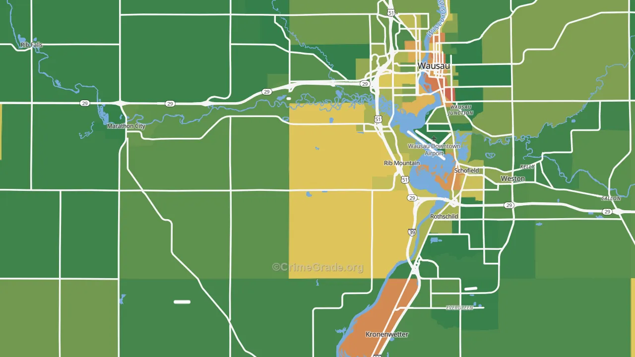 Marathon County, WI Map of Burglary Rates