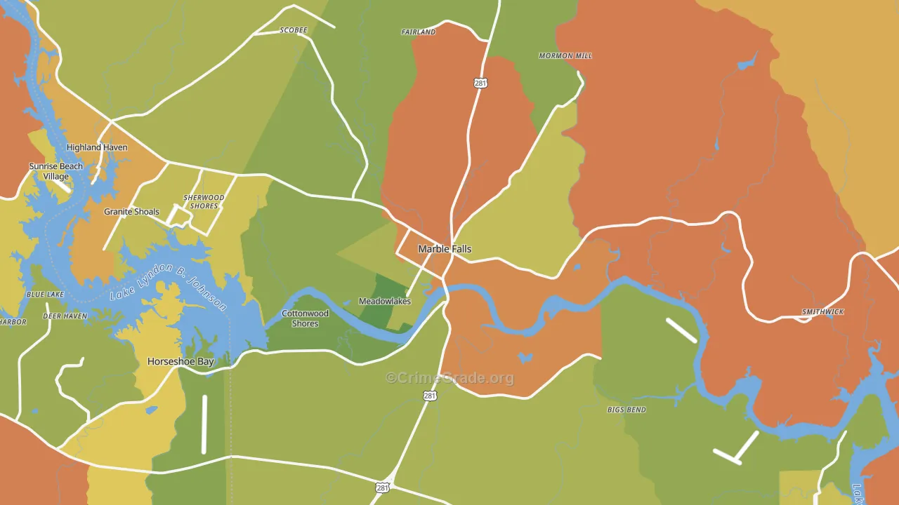 Marble Falls, TX Map of Burglary Rates