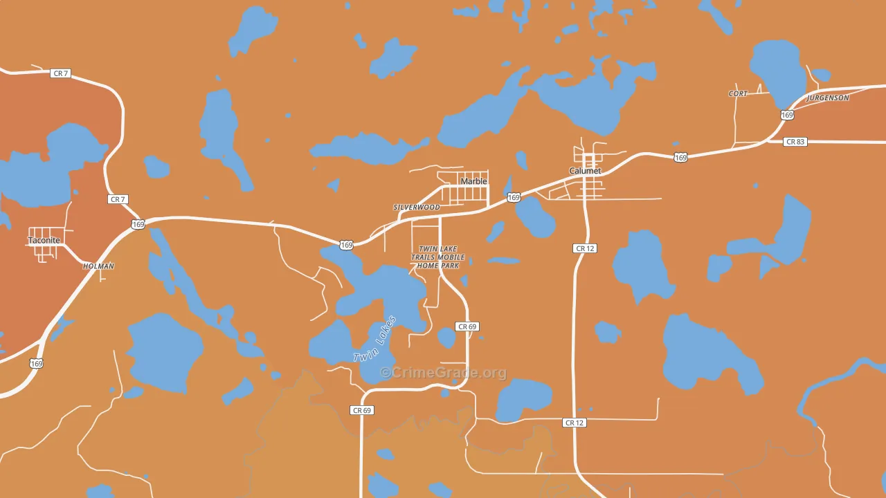 Marble, MN Map of Burglary Rates