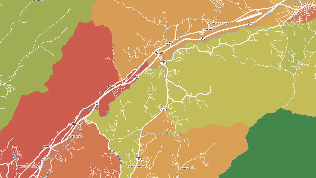 Marble, NC Map of Burglary Rates
