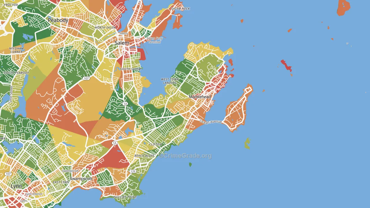 Marblehead, MA Map of Burglary Rates