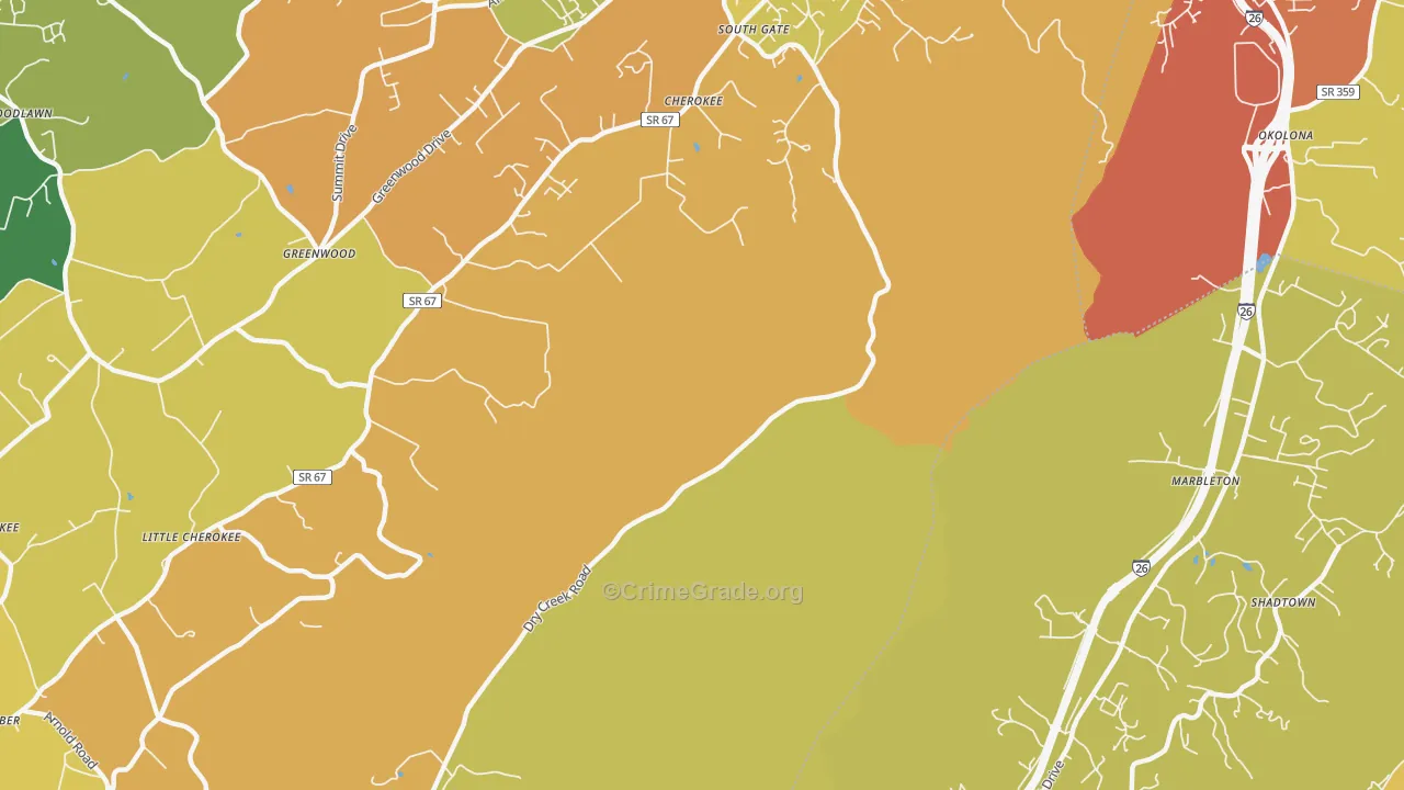 Marbleton, TN Map of Burglary Rates