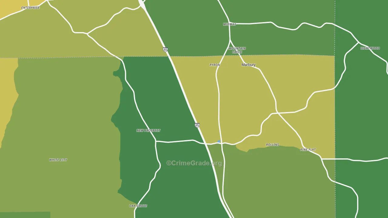 Marbury, AL Map of Burglary Rates