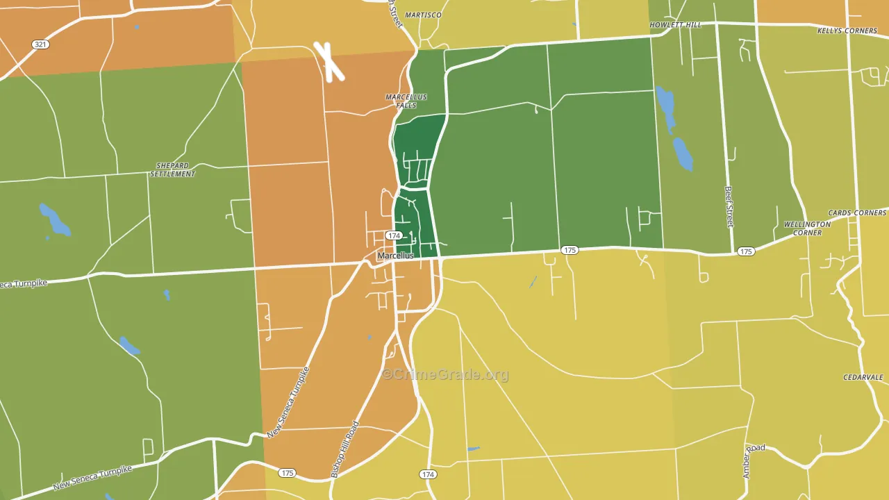 Marcellus, NY Map of Burglary Rates