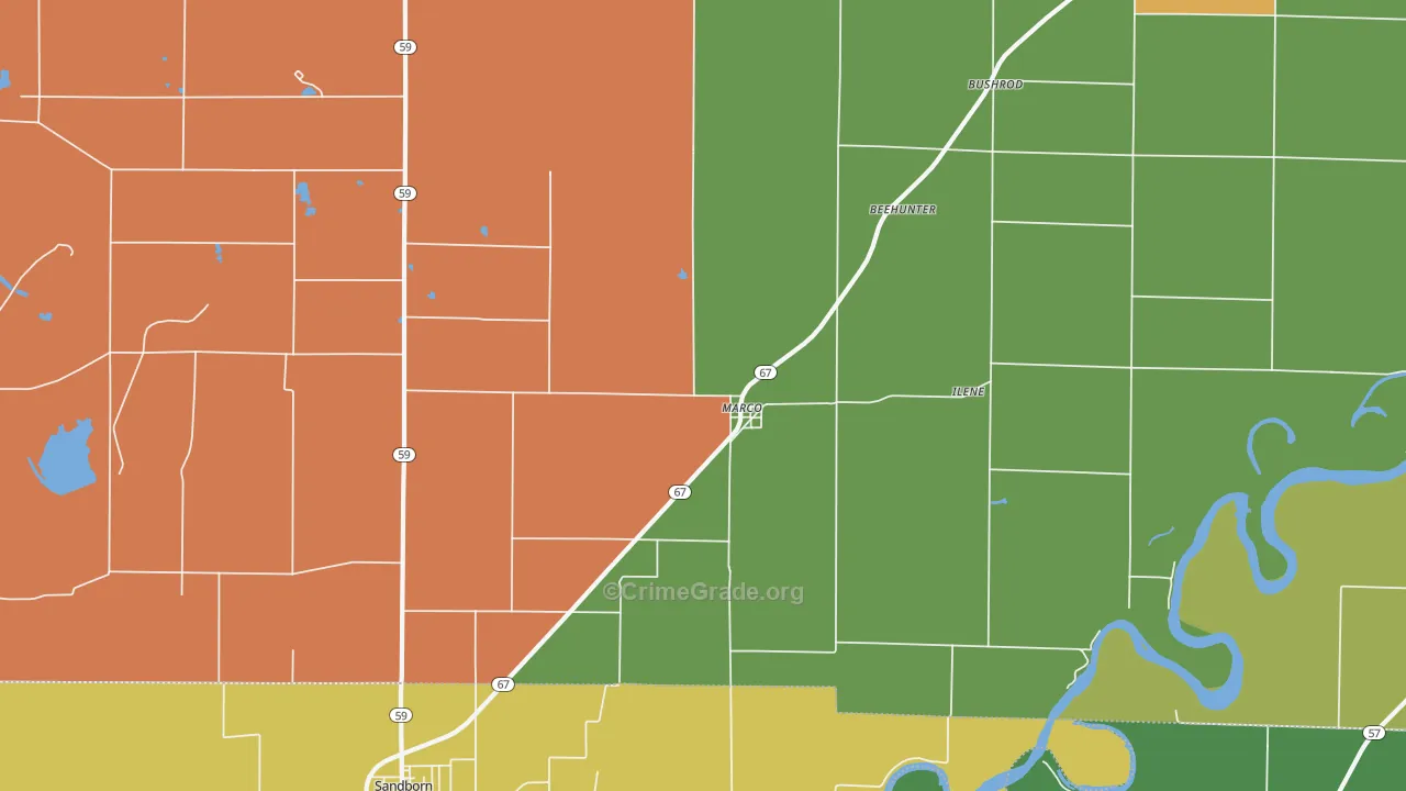 Marco, IN Map of Burglary Rates
