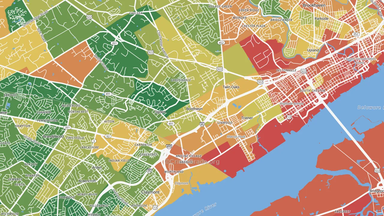 Marcus Hook, PA Map of Burglary Rates
