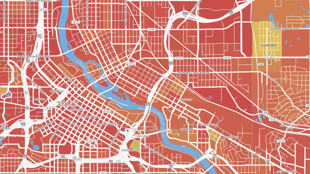Marcy Holmes, Minneapolis, MN Map of Burglary Rates
