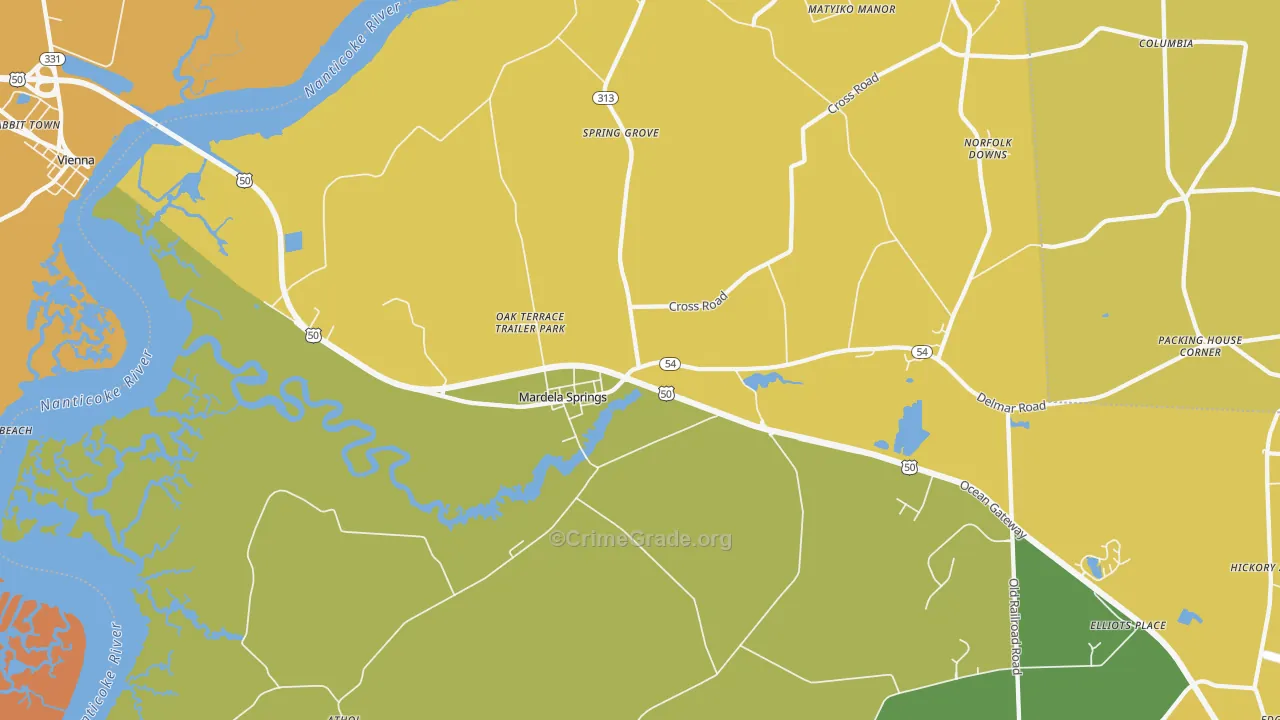Mardela Springs, MD Map of Burglary Rates