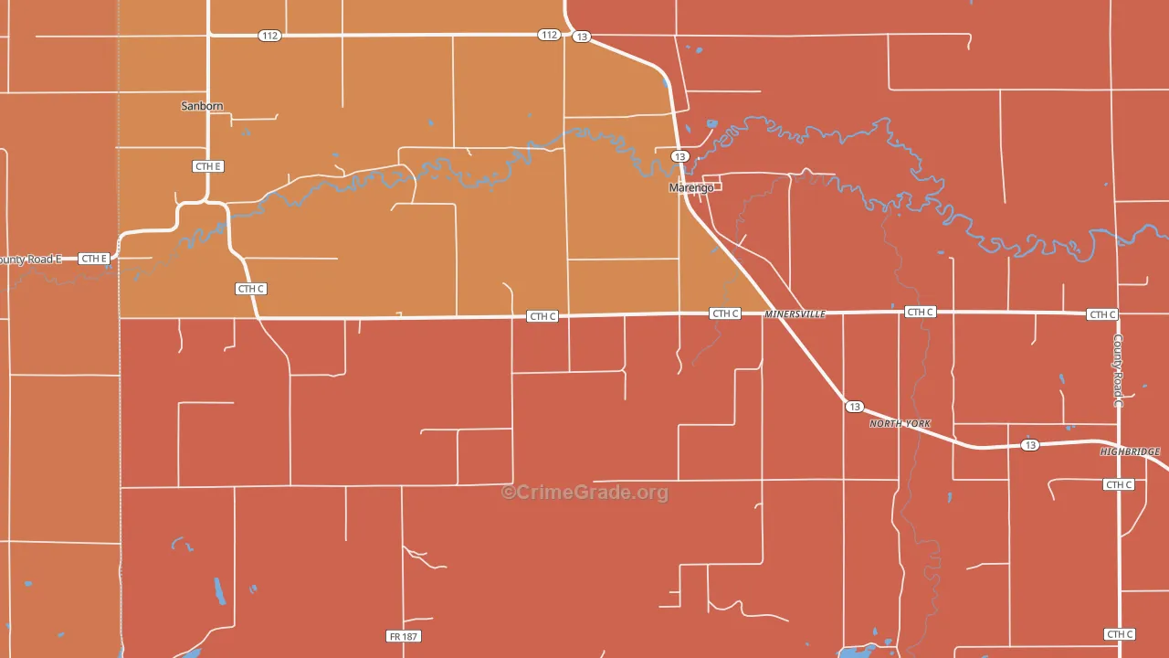 Marengo, WI Map of Burglary Rates