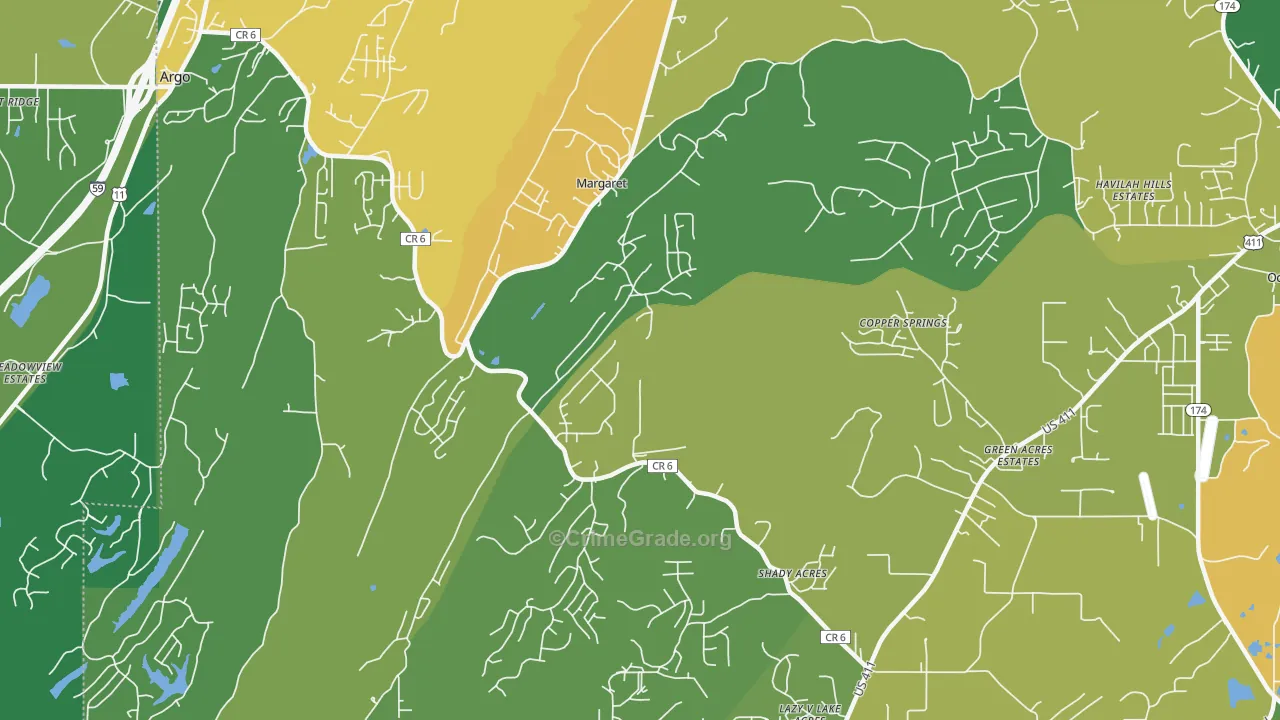 Margaret, AL Map of Burglary Rates