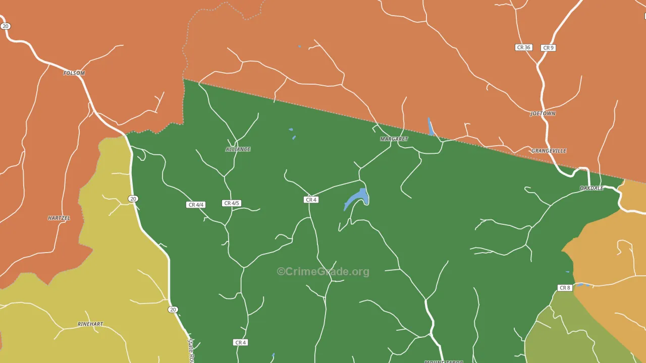 Margaret, WV Map of Burglary Rates