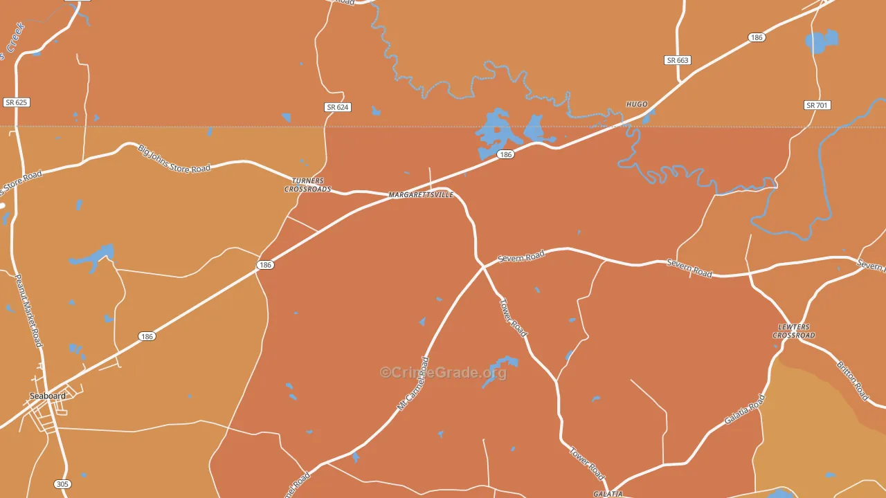 Margarettsville, NC Map of Burglary Rates