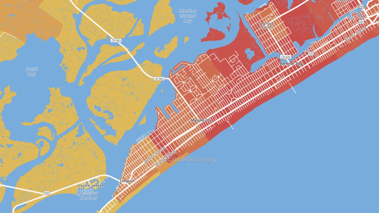 Margate City, NJ Map of Burglary Rates