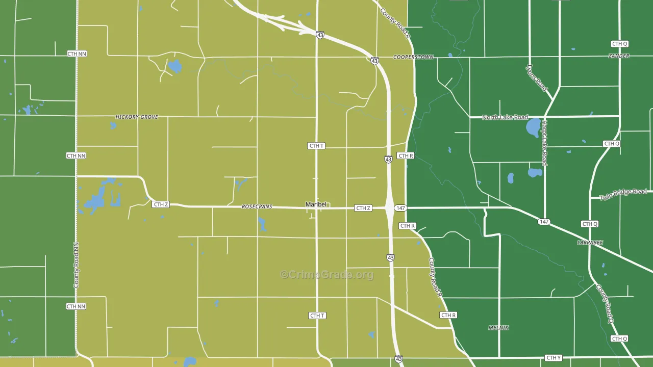 Maribel, WI Map of Burglary Rates