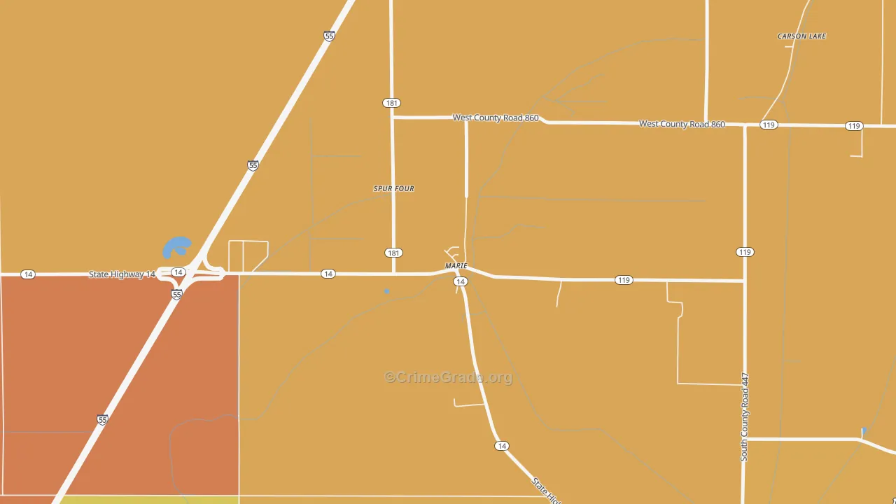 Marie, AR Map of Burglary Rates