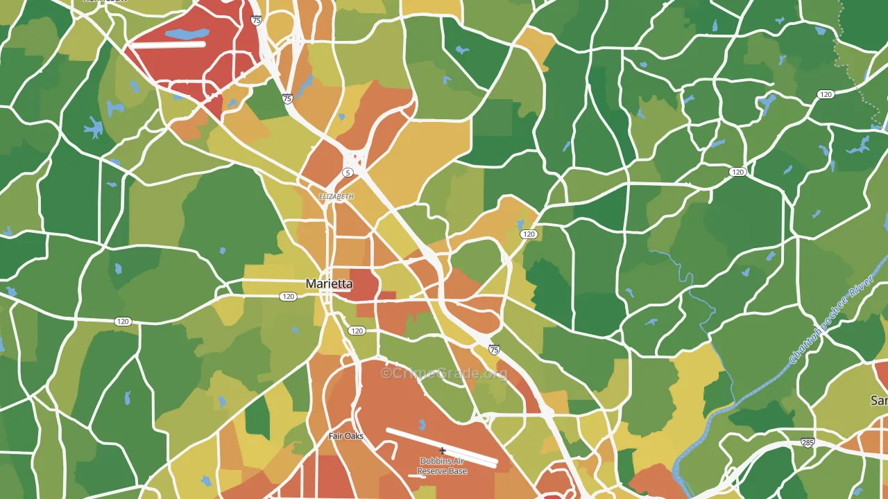 Marietta, GA Map of Burglary Rates